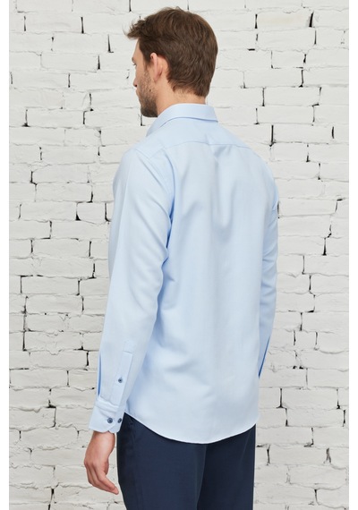 AC&Co / Altınyıldız Classics Erkek Acık Mavı Comfort Fit Geniş Kesim Klasik Yaka Pamuklu Rahat Armürlü Gömlek Acık Mavı Açık Mavi