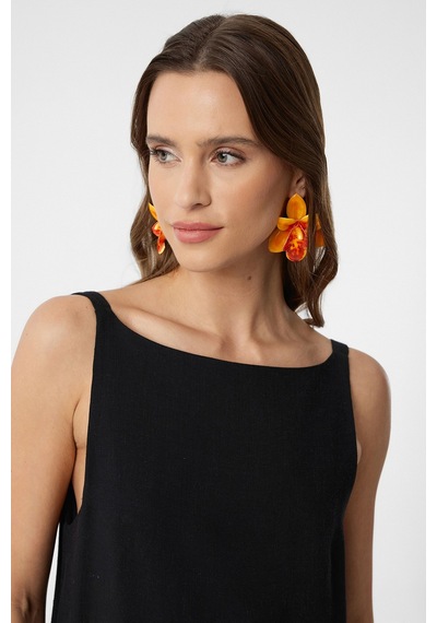 Antioch Keten Karışımlı Kadın Mini Elbise Siyah