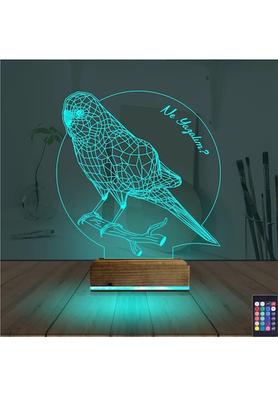 Luvivia Mubbet Kuşu Kuş Kişiye Özel 3d Lamba - Masa Gece Lambası Şeffaf