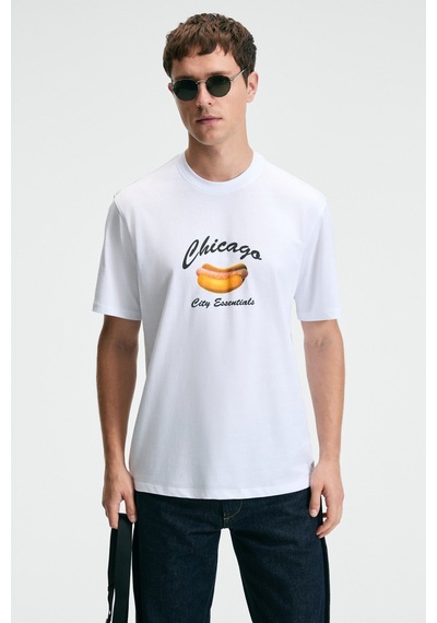 Grimelange CRISP Erkek Oversize %100 Pamuk Baskılı Yuvarlak Yaka Beyaz T-Shirt