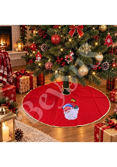 Kırmızı Noel Babalı Yılbaşı Ağacı Örtüsü Diğer