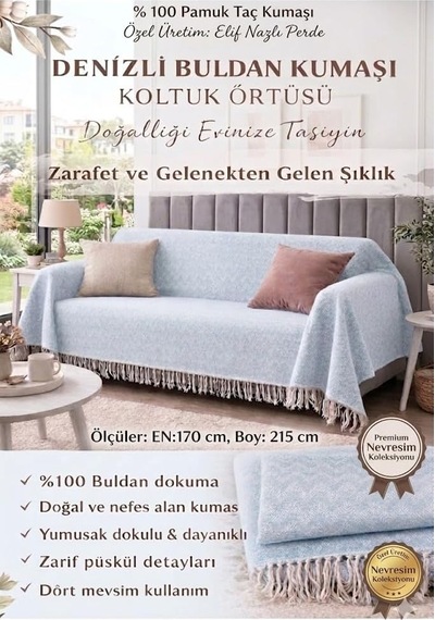 Koltuk Örtüsü -%100 Buldan Kumaşı-renk:acık Mavi Çok Renkli