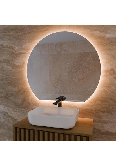 80x101 Cm Modern Yuvarlak Led Banyo Aynası Dokunmatik, Dim Edilebilir, 3000k Günışığı Sarı