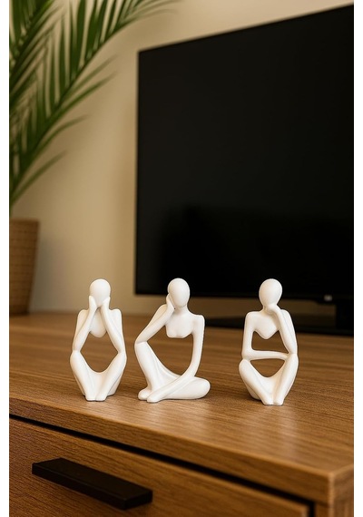 Ofis Dekoru Beyaz 3 Lü Insan Figürü Seti El Yapımı Minimalist Heykel Takımı Genel