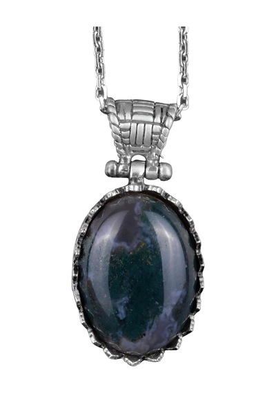 Gerçek Doğal Taş Kolye - 925 Ayar Gümüş Kolye Moss Agate