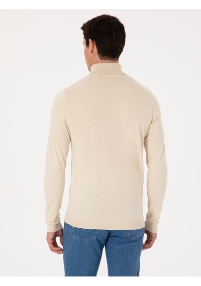 Cacharel Bej Slim Fit Pamuk Karışımlı Balıkçı Yaka Basic Triko Kazak