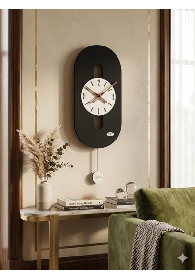 Rio Ahşap Salon Duvar Saati Pilli Ledsiz Quartz Ultra Sessiz Mekanizma 26 Cm X 70 Cm Siyah