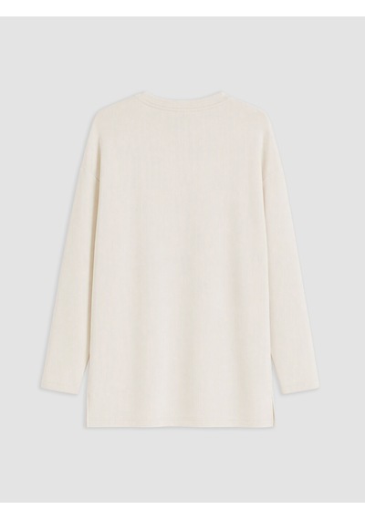Lcw Everyday Ekru Taşlı Soft Touch Oversize Kadın Sweatshirt Tunik