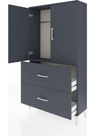 Arges Dolap Tek Raflı 2 Çekmeceli Tek Askılı 88x30x163 Antrasit-antrasit Antrasit