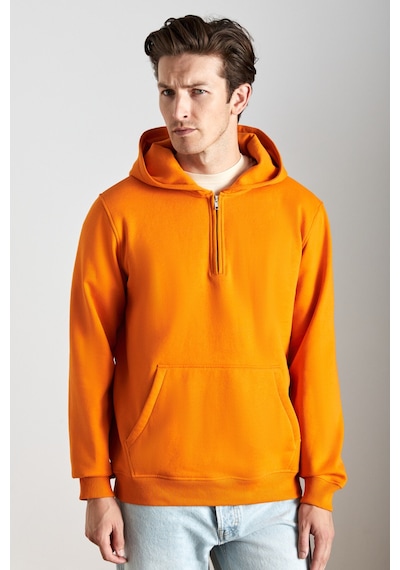 Grimelange Cancelled Erkek Pamuk Kapüşonlu Fermuarlı Yaka Turuncu Sweatshirt