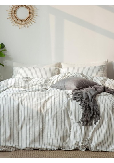 Caqqa Çizgili White Striped Çocuk Ve Genç Tek Kişilik Pamuk Lastikli Nevresim Takımı