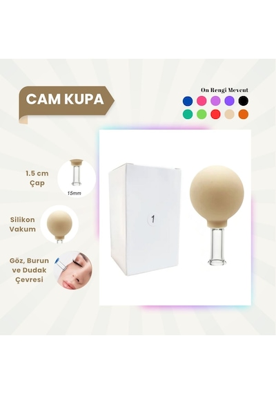 Silikon Vakumlu Cam Yüz Masaj Kupası No:1 Bej Çok Renkli