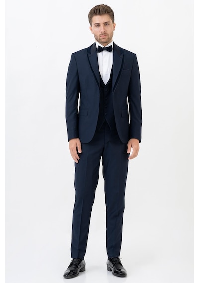 White Stone Amsterdam D0115 Slim Fit 6 Drop Şal Yaka Damatlık Takım Elbise K.Laci - 48 Koyu Lacivert