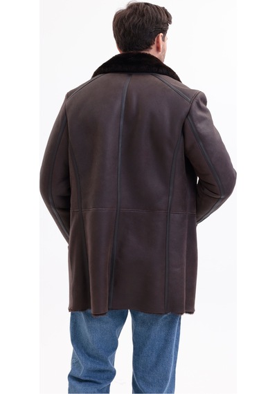 M M Marki Marki Hakiki Deri Erkek Kaban Kahverengi İçi Kürklü Düğmeli Premium 85 Cm - 500522