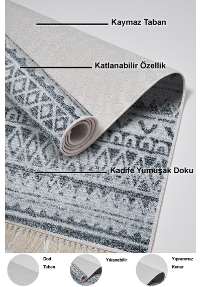 Dekoreko Kaymaz Taban Djt Salon Halısı Trend Saçaklı Iskandinav F5078 lacivert
