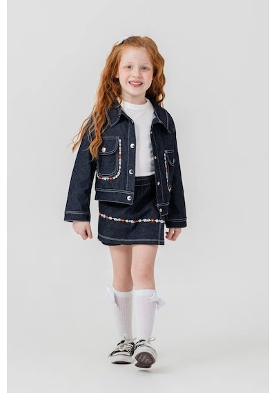 Harby Kids Kız Jeans Likralı Şort Etekli 3 Lü Takım 3-10 Yaş -141580 - Mavi Mavi