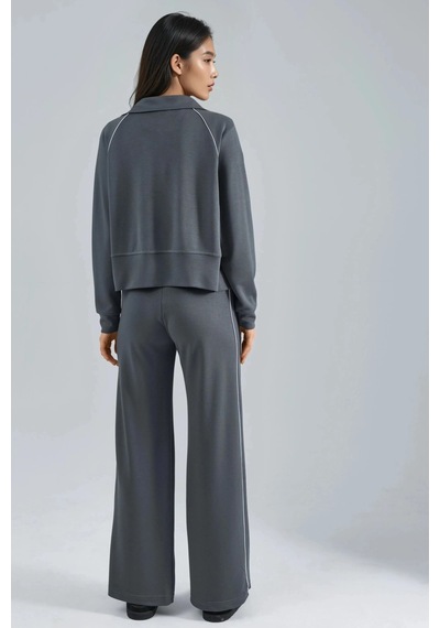 Fiolin Modal Dokulu Fermuarlı Sweatshirt & Pantolon İkili Takım Füme