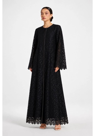 Nazzain Siyah Dantel İşlemeli Abaya Takımı Çok Renkli