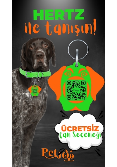 Petjoo 26.Hertz Turuncu-Yeşil Qr'lı Köpek Künyesi