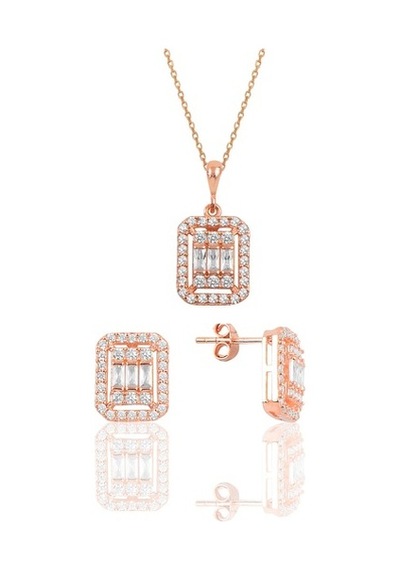 Gümüş Rose Baget Taşlı Ikili Set