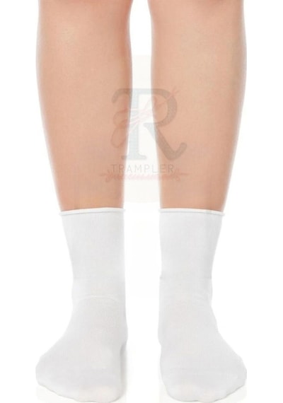 Trampler Unisex Bambu Lastiksiz Beyaz Soket Çorap Sıkmayan Çorap Beyaz