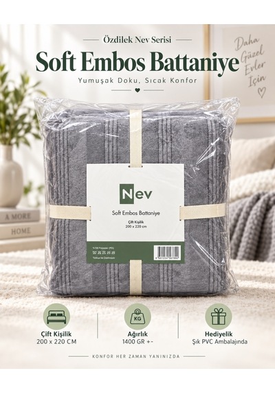 Özdilek Nev Serisi Soft Embos Çift Kişilik Battaniye 200x220 - Koyu Gri