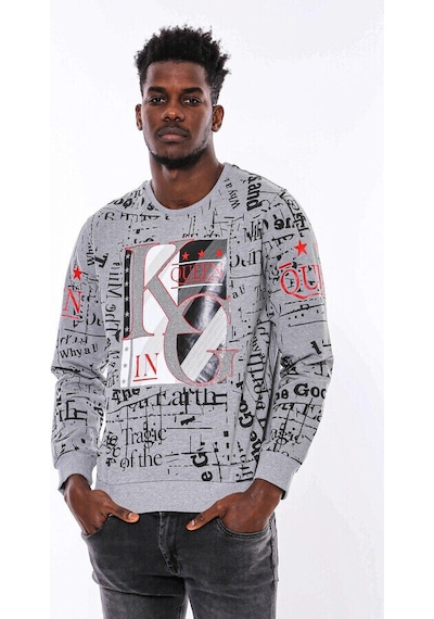 Wessi Gri Taşlı Baskılı Desenli Sweatshirt Gri
