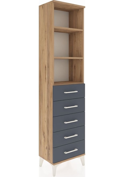 Arges Dolap 3 Raflı 5 Çekmeceli 44x30x182 Çam-antrasit Çam