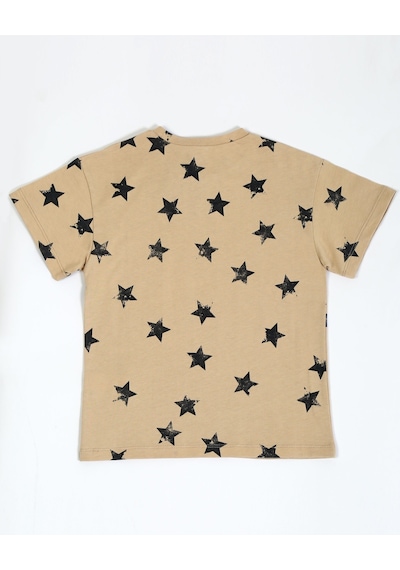 Luess Baskılı Oversize Kısa Kol Erkek Çocuk T-shirt Bej