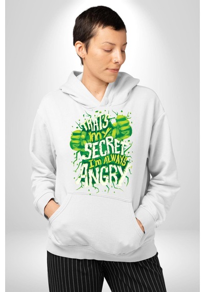 Bu Benim Sırrım Her Zaman Kızgınım Kadın Erkek Beyaz Kapüşonlu Sweatshirt Hoodie Beyaz