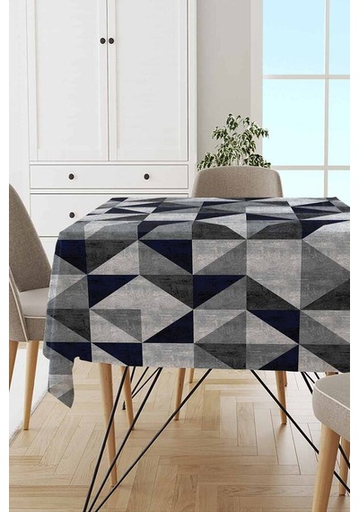 Lacivert Geometrik Dokuma Leke Tutmaz Masa Örtüsü Mso382n11