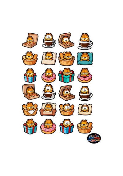 Garfield Keyif Molası Sticker Seti 21x30 Cm 24 Adet Sevimli Kedi, Kahve Ve Pizza Temalı Dekoratif Çıkartma