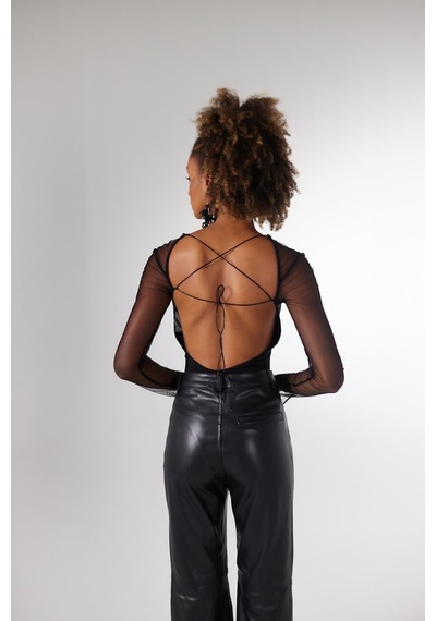 Holly Lolly Bel Bağlamalı Bony Bodysuit Siyah