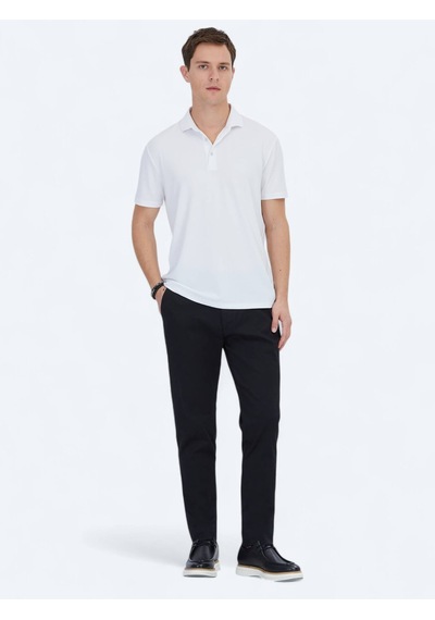 Beyaz Jakarlı Polo Yaka T-shirt Beyaz
