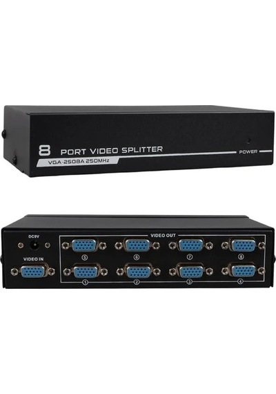 Powermaster Vga-2508a 250 Mhz 8 Port 1920x1440 Destekli Vga Video Splitter Dağıtıcı 9 V Adaptörlü