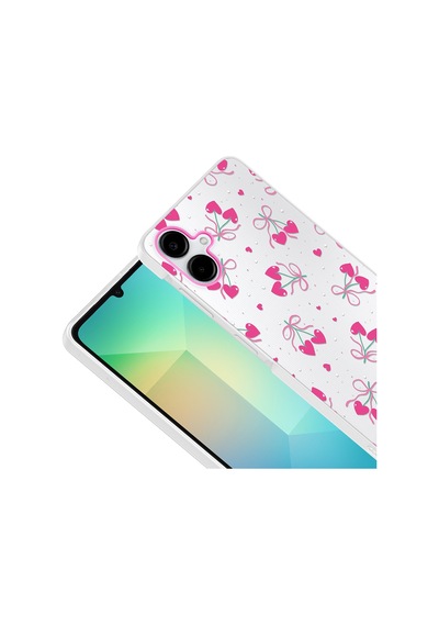 Samsung Uyumlu Galaxy A06 Kılıf Kamera Korumalı Desenli Zore Klip Kapak - Kalpli Kiraz -