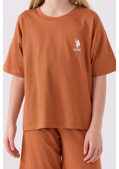 U.S. Polo Assn. U.s. Polo Assn Kız Çocuk Kahverengi Bermuda Takım Us1848-c-v30 Kahverengi