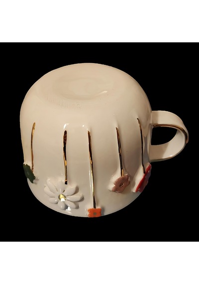 Dearmoon House El Yapımı Seramik Mug, 24 Karat Gerçek Altın Bezemeli, Çiçek Desenli, Atlı Karınca Kutulu, Hediye Seti, Lüks Kupa Beyaz - Çok Renkli