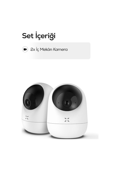 Xenon Smart Ev Kamerası 2 Li Set Wifi, 2304p, Mobil Kontrol, Sesli, 360 Ptz, Gece Görüş, İç Mekan Kamera