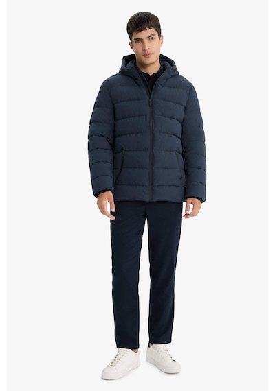 Defacto Su İtici Slim Fit Dar Kesim Astarlı Kapüşonlu Fermuarlı Cepli Dolgulu Mont R0216az25aunv64 Lacivert-nv64