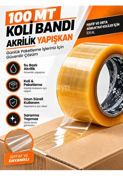 100 Metre Koli Bandı 6'lı Paket Akrilik Yapışkanlı Şeffaf Paketleme Ve Kutu Bandı 6 Adet