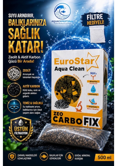 Eurostar Akvartum Filtre Malzemesi - Zeo Karbon 500 Ml - File Hediyeli - Zeolit Ve Karbon Karışımı - Su Berraklaştırıcı