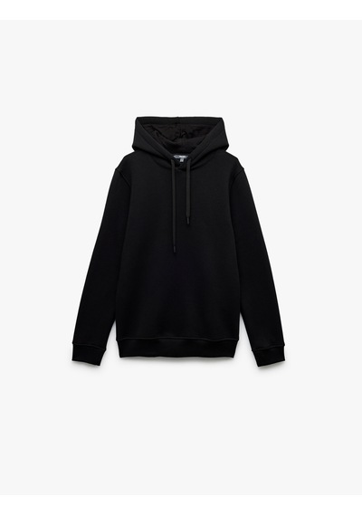 Koton Şardonlu Uzun Kollu Basic Kapşonlu Sweatshirt Siyah 7wam70001mk