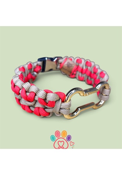 Loveknot Paracord Köpek Tasması Hand Made El Yapımı Kırmızı-bej