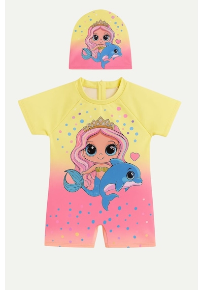 My Kids Wear Kız Çocuk Dalgıç Kumaş Gizli Fermuarlı Boneli Mayo Takımı 3-10 Yaş 11932 Sarı