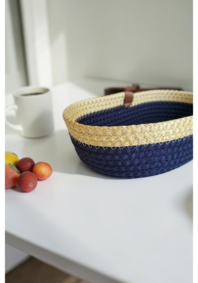 Doğal Görünümlü Dekoratif Ekmek Sepeti Doğal Sofra Zarafeti Lacivert
