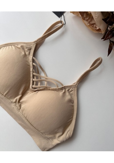 Günlük Kullanım Önü Bağlama Detaylı Padli Yumuşak Bralet Bej