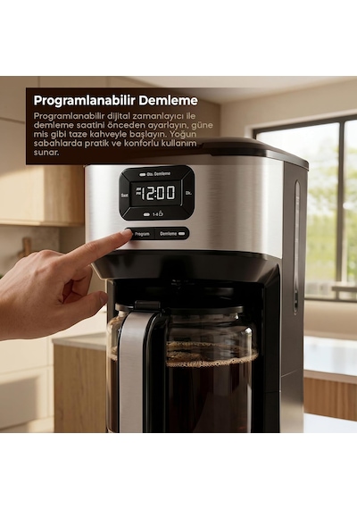 Scm-9042 Otomatik Filtre Kahve Makinesi, 14 Fincan 1.8l Cam Hazne, Taşma Önleyici, Zaman Ayarlı, Yıkanabilir Hazne