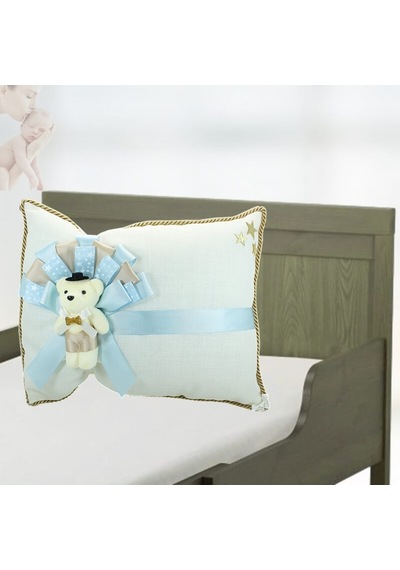 Süslebabypartystore Takı Yastığı, Keten Kumaş Mavi & Altın Mavi - Gold