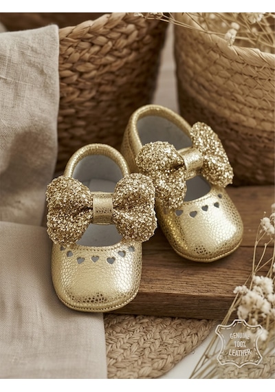 Denokids Kız Bebek Patik Hakiki Deri Gold Yumuşak Taban Ayakkabı 17-21 Numara Renkli
